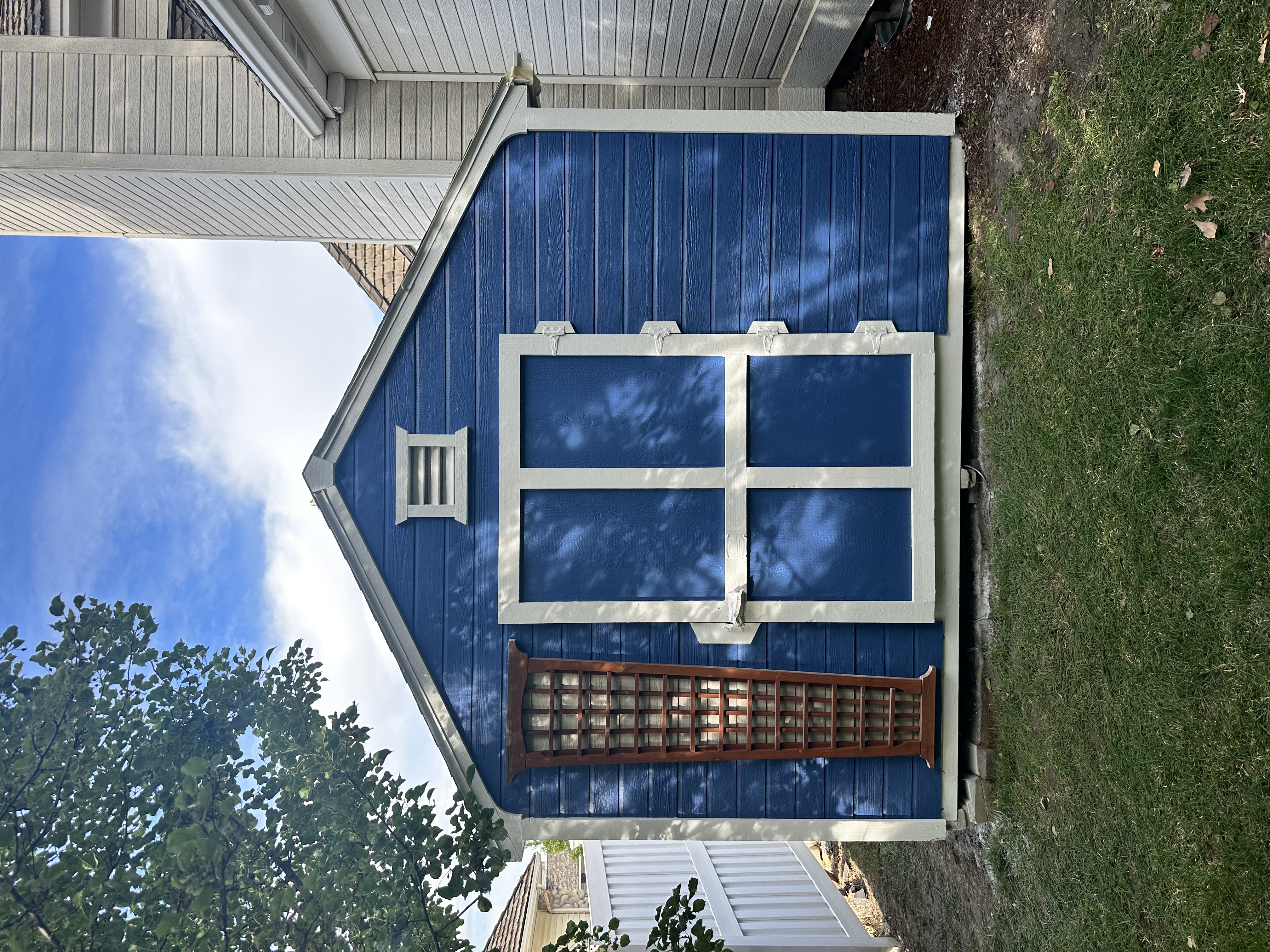 newly painted blue shed